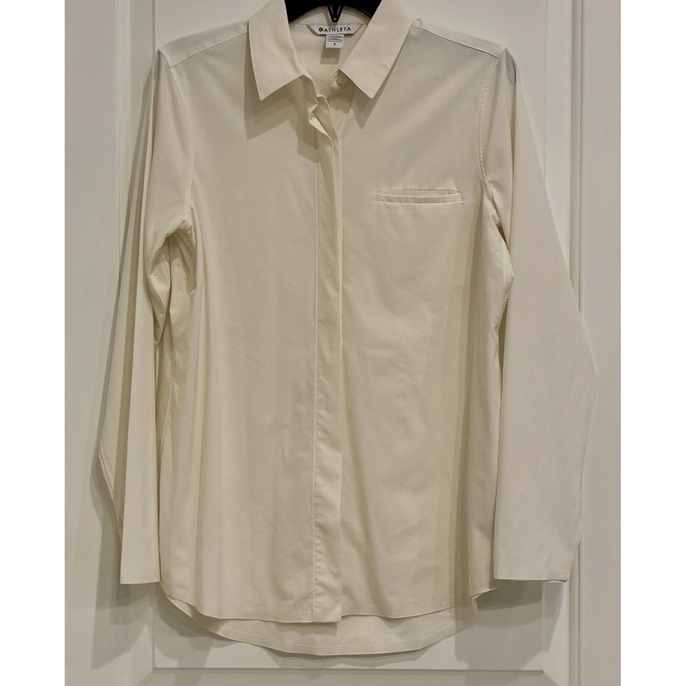 Athleta Urbanite Relaxed Long Sleeved Button Down Shirt Womens Small Ivory